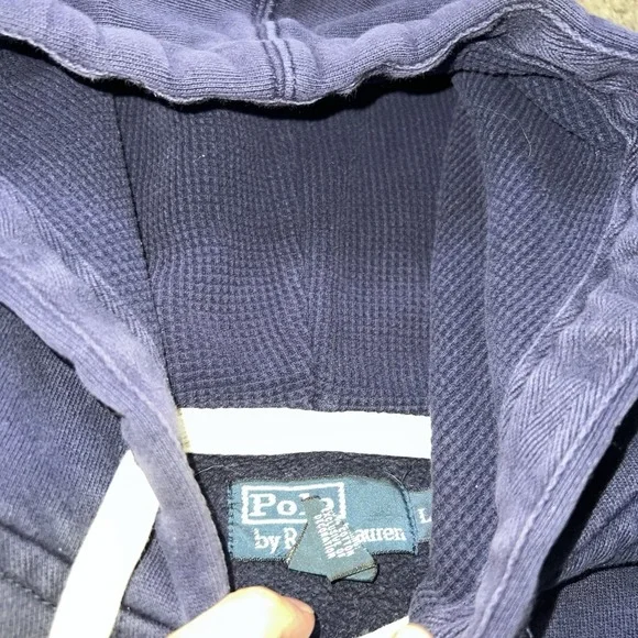 VTG Polo Ralph Lauren Men's Heavyweight Full-Zip Hoodie Thermal Hood Navy Large - Picture 3 of 6